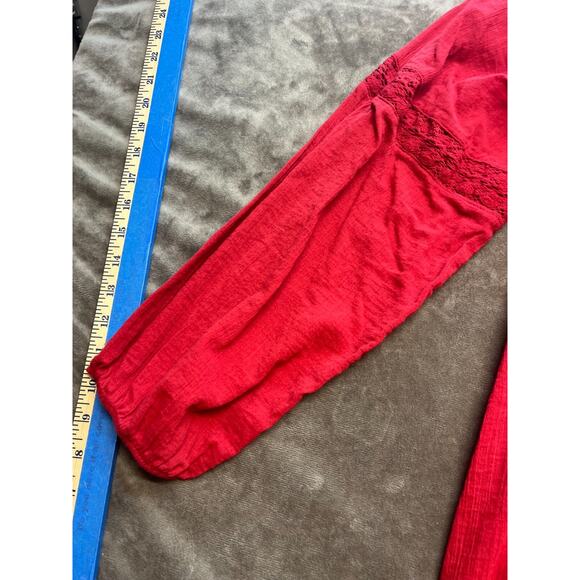 Lane Bryant Top Womens 22/24 red long sleeve‎ lace drawstring closure V-Neck - Picture 2 of 5